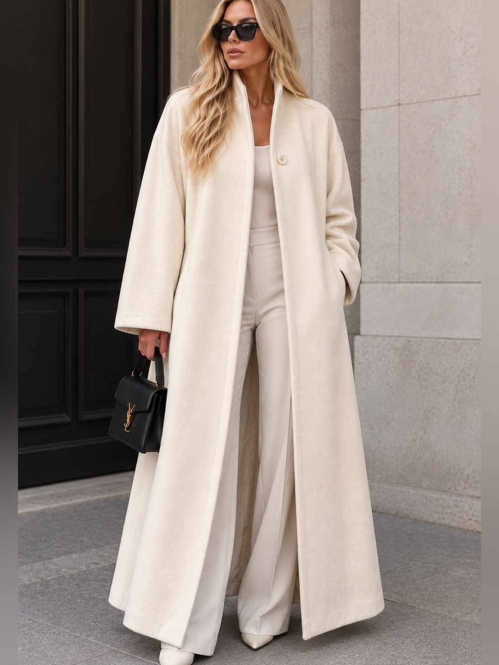 Vintage Mallia Wool & Cashmere Long Ivory Coat Made in Canada XL